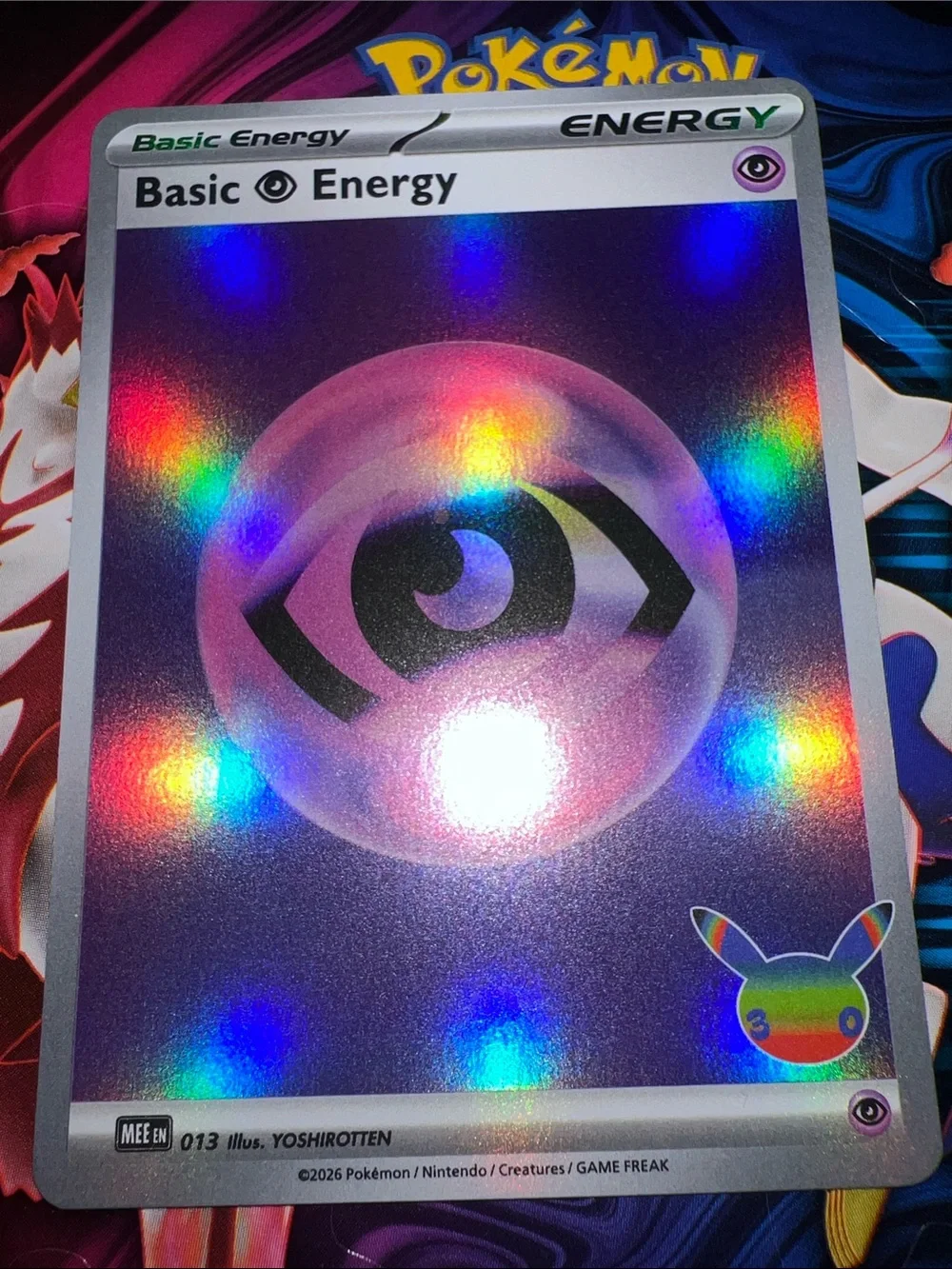 Pokemon Psychic Holo Energy Card — Purple with Rainbow Holo